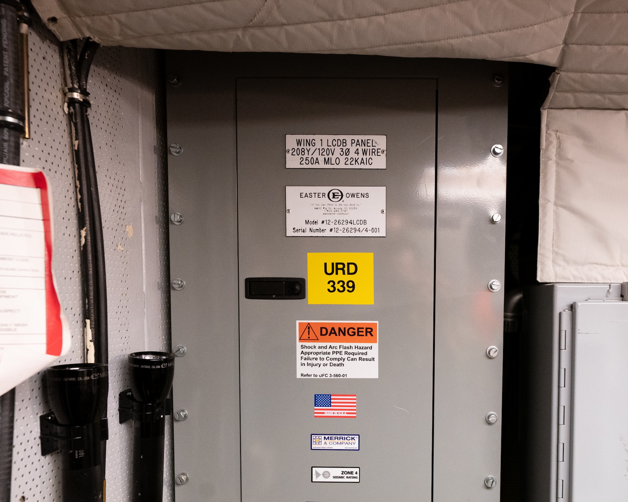 The newly upgraded main circuit breaker panel operates inside a launch control center in Montana, June 11, 2026, after replacing legacy equipment that contained polychlorinated biphenyls (PCBs). Although no longer produced in the U.S., PCBs may still be present in products and materials made before the 1979 ban, which is why aging infrastructure is assessed before crews work around it. (U.S. Air Force photo by Tech. Sgt. Aaron Thomasson)