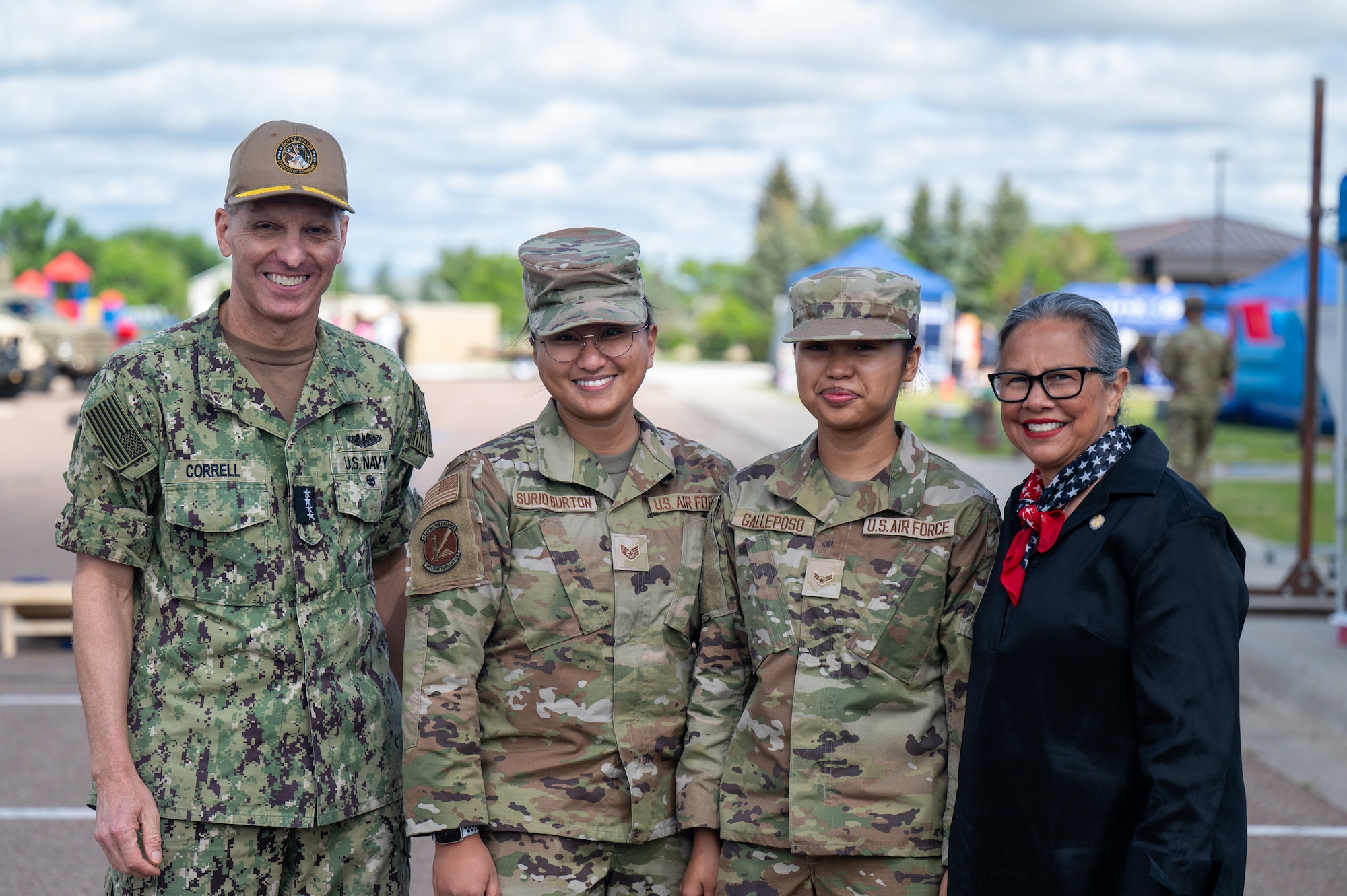 U.S. Navy Adm. Rich Correll, commander, U.S. Strategic Command, left, and Nebraska State Sen. Rita Sanders, a member of the Strategic Command Consultation Committee (SCCC), right, pose with Airmen from the 341st Missile Wing after the 2025 Omaha Trophy presentation ceremony at Malmstrom Air Force Base, Montana, June 18, 2026. Sen. Sanders recognized all of the wing's Airmen as part of the year's premier intercontinental ballistic missile wing during her speech at the ceremony. (U.S. Air Force Photo by Tech. Sgt. Aaron Thomasson)