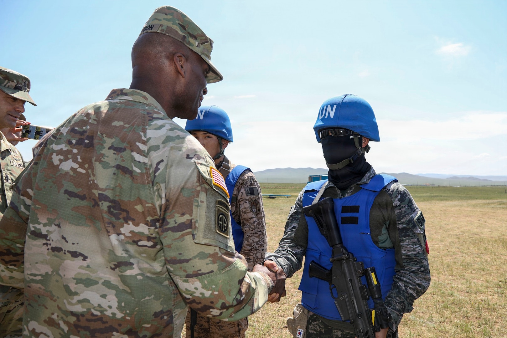 Gen. Xavier T. Brunson, commander of UNC/CFC/USFK, engages with ROK Marines during exercise Khaan Quest 2026 to emphasize the ironclad alliance.
