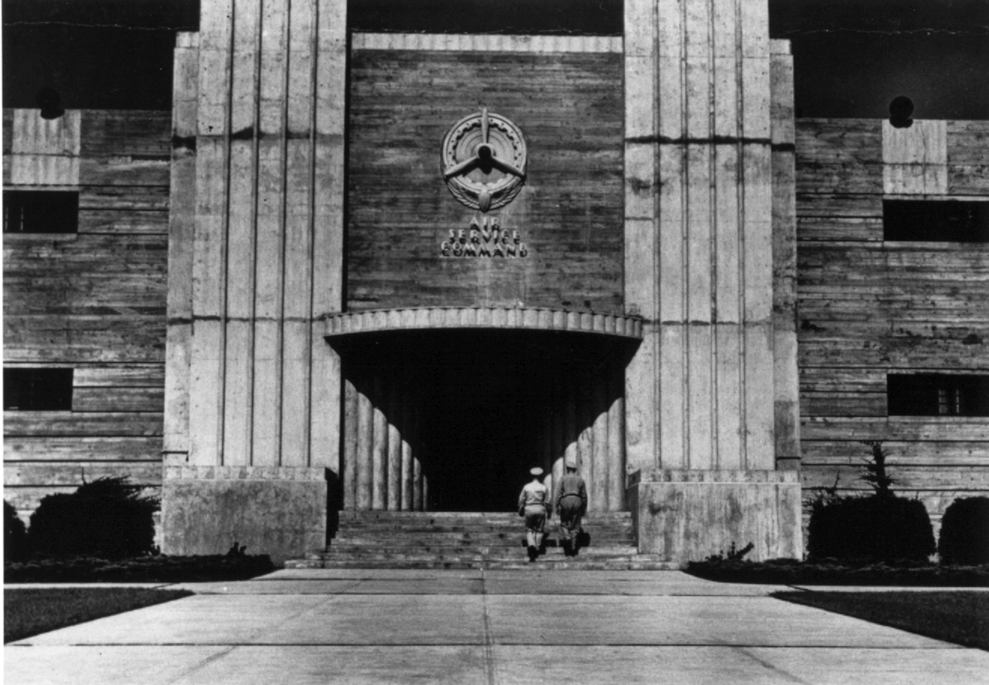 A black and white photo of the old entrance to the Air Service Command