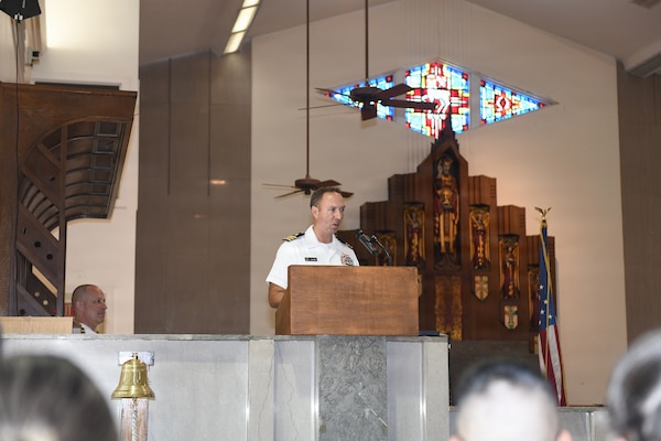 260630-N-JB216-4127 Jacksonville, Fla. (June 30, 2026) Naval Hospital (NH) Jacksonville Family Medicine Program Director Cmdr. Daniel Kuckel, addresses the 2026 NH Jacksonville Family Medicine Residency Program graduating class at All Saints Chapel aboard Naval Air Station Jacksonville on June 30. The program, now in its 56th year of continuous accreditation, has earned numerous awards for scholarly activity, teaching and clinical training. (U.S. Navy photo by Kie Savage, Naval Hospital Jacksonville/Released).