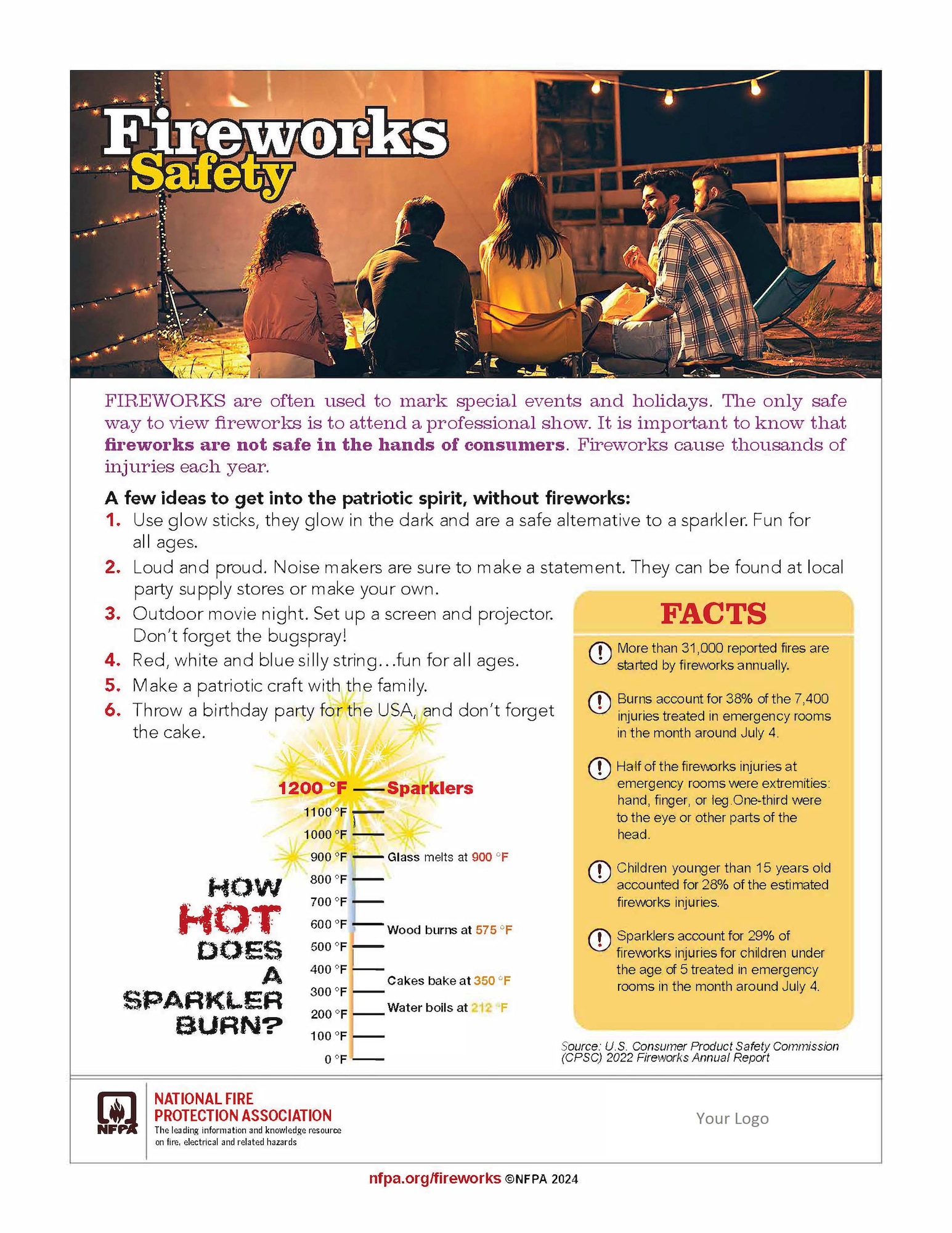 Arnold Air Force Base Fire and Emergency Services team members are urging colleagues to keep safety in mind while celebrating the Fourth of July holiday, including following the proper guidance if opting to set off fireworks. Both Arnold FES officials and the National Fire Protection Association encourage those wishing to celebrate Independence Day to consider alternatives to fireworks and sparklers, such as glowsticks and noise makers. (National Fire Protection Association graphic)