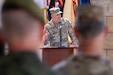 U.S. Army Gen. Christopher Donahue delivers remarks during his relinquishment of command ceremony July 2, 2026, at Clay Kaserne in Wiesbaden, Germany. During his tenure, Donahue led efforts to develop and scale the Eastern Flank Deterrence Initiative, a transformational warfighting concept designed to integrate land forces in support of NATO's regional defense plans. (U.S. Army photo by Staff Sgt. Jonathan Enger)