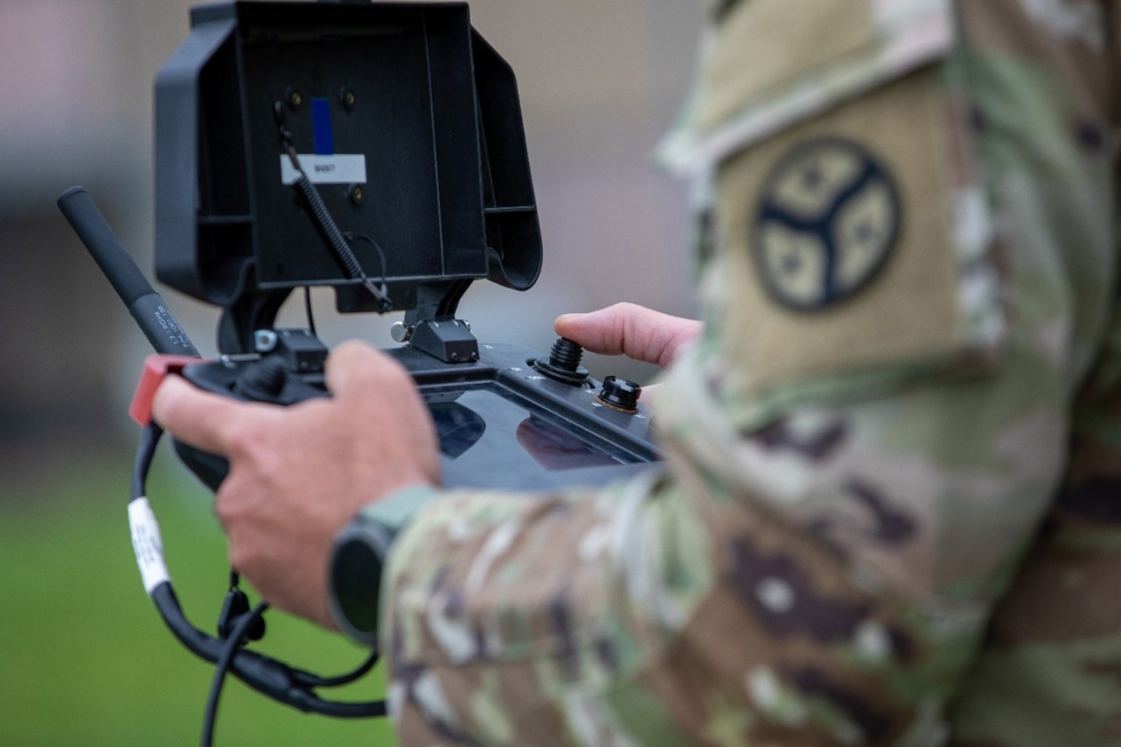 A Soldier with the 278th Cavalry Regiment (MBCT) pilots an RQ-28A, a small, unmanned aircraft during the Small Unmanned Aircraft System, or SUAS, Master Trainer pilot course at Tullahoma’s Volunteer Training Site, June 23, 2026.