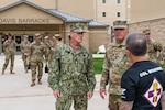 Senior Enlisted Advisor to the Chairman (SEAC) David L. Isom, left, meets with U.S. Army Command Sgt. Maj. Jesus Gonzalez, command sergeant major for the U.S. Army Medical Center of Excellence  and senior Army enlisted leader for Joint Base San Antonio-Fort Sam Houston, and U.S. Army Col. Manuel Menendez, commander of the 32nd Medical Brigade, during a facilities tour of JBSA-Fort Sam Houston, Texas, June 19, 2026. The 32nd Medical Brigade serves as the primary training brigade for the U.S. Army Medical Center of Excellence. (DoW photo by Petty Officer 1st Class Marc Cuenca)
