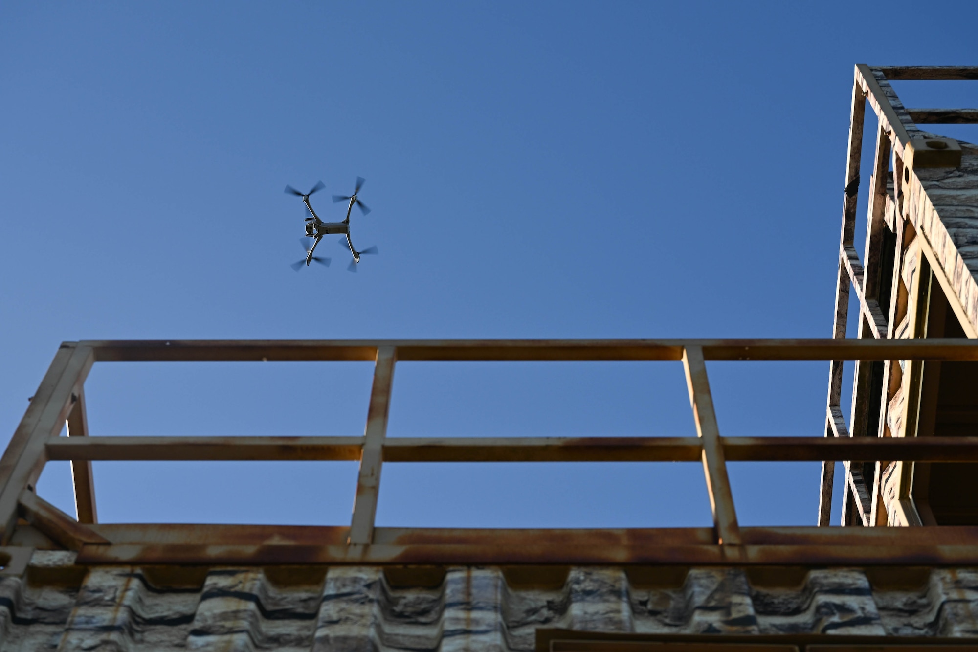 A drone is used for security scans during Emerald Warrior Spiral on Eglin Range, Florida, June 11, 2026.