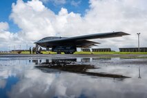 A U.S. Air Force B-2 Spirit aircraft is parked on the flight line at Andersen Air Force Base, Guam in support of Valiant Shield, June 27, 2026.