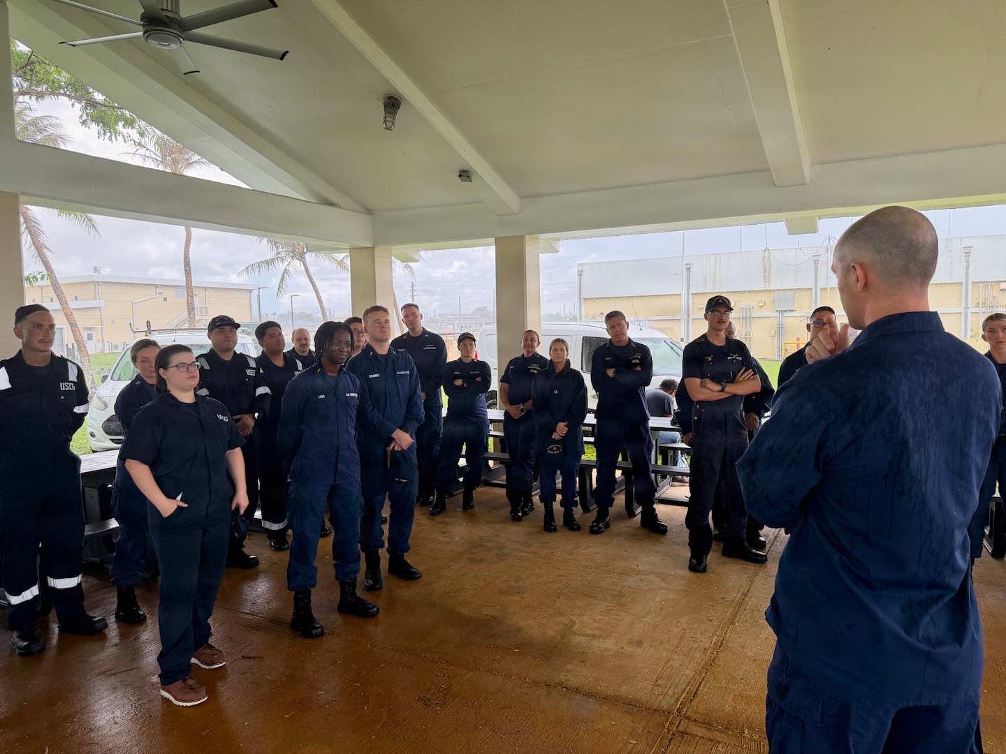 U.S. Coast Guard crews in Guam prepare for Typhoon Bavi (09W) on July 2, 2026, now forecast to rapidly intensify as it tracks toward the Marianas. The team continues to secure the base, haul out and trailer the small boats at the station, and prepare cutters to get underway ahead of the storm. Cutters depart to ride out the weather safely and return to respond once it's safe, but that means on-water response is reduced before, during, and right after Bavi. (U.S. Coast Guard photo by Lt. Sara Muir)