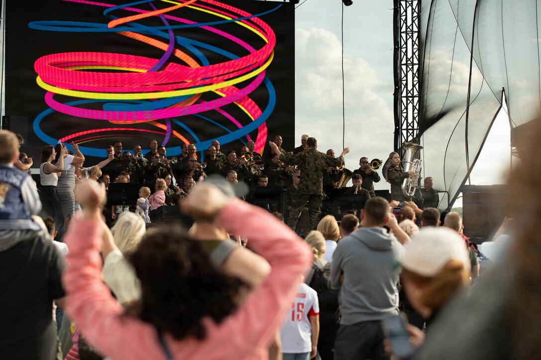 The Representative Artistic Ensemble of the Polish Armed Forces perform a medley of songs during Freedom 250 at Poznan, Poland, July 3, 2026. Freedom 250 celebrates the enduring partnership between the United States and Poland through shared history, values and allied cooperation. Freedom 250 observances bring American and Polish communities together through partnership and cultural exchanges. (U.S. Army Reserve photo by Sgt. Shaun R. Rajasekar)