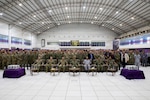 U.S. and Malaysian service members pose for a group photo during the closing ceremony for Bersama Warrior 26 at the Joint Warfighting Center, Kuantan, Malaysia, June 12, 2026. Bersama Warrior is a biannual U.S. Army Pacific-led bilateral exercise that focuses on the U.S.-Malaysian Armed Forces military-to-military relationship to strengthen cooperation, interoperability and advance a free and open Indo-Pacific. Photo by Sgt. Elaina Nieves.