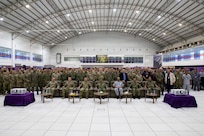 U.S. and Malaysian service members pose for a group photo during the closing ceremony for Bersama Warrior 26 at the Joint Warfighting Center, Kuantan, Malaysia, June 12, 2026.