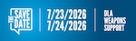 Blue Save the Date graphic with DLA Weapons Support on the right and two dates in center