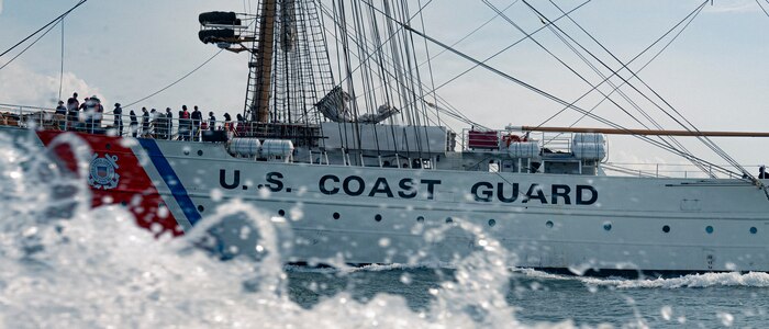 A boat sails in the Charleston Harbor.