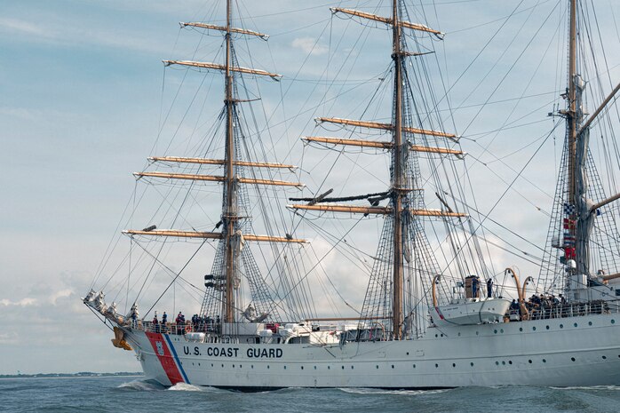 A boat sails in the Charleston Harbor.