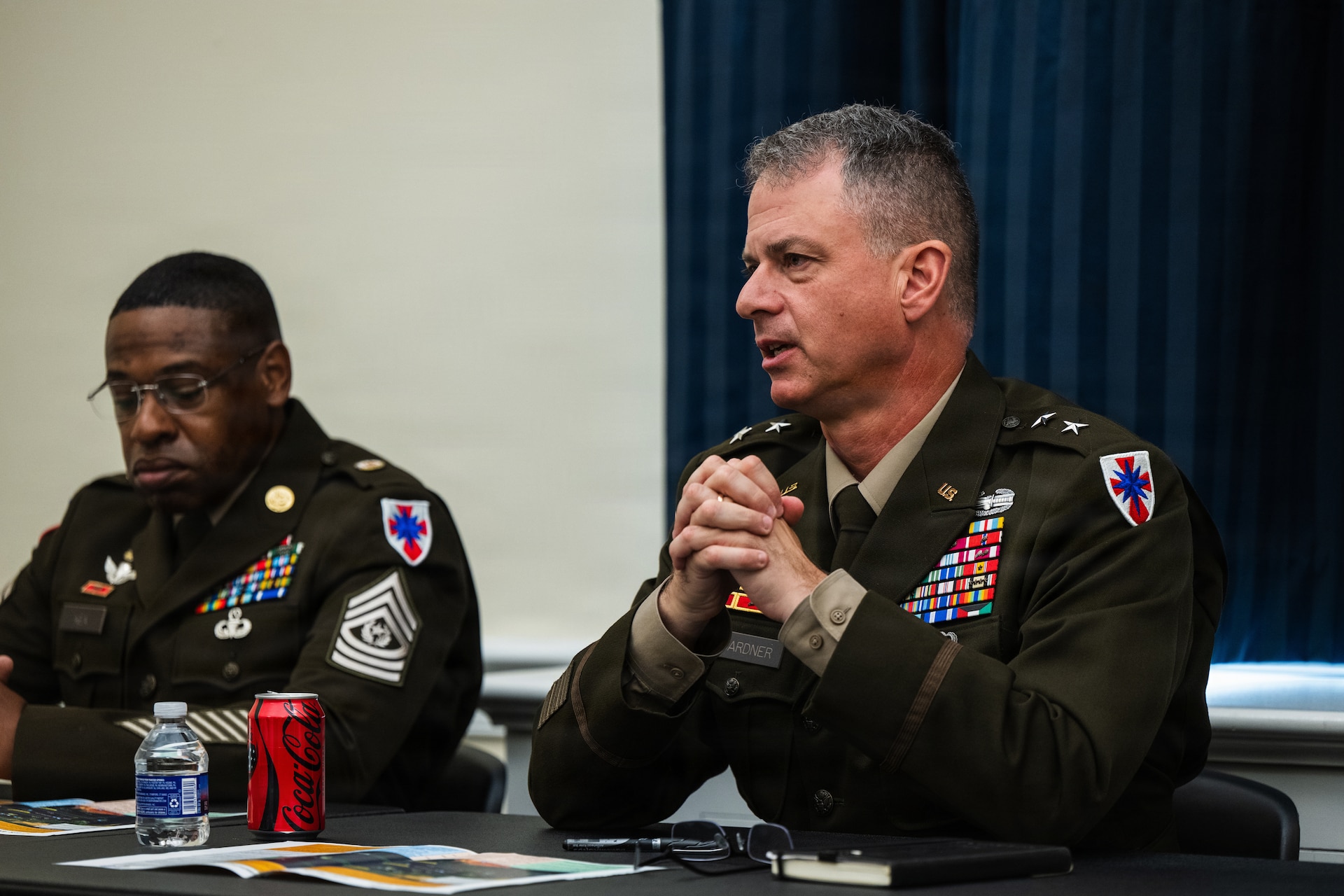 U.S. Army Maj. Gen. Gavin J. Gardner, commanding general, 8th Theater Sustainment Command, discusses the command’s transformation efforts during the Army Current Operations Engagement Tour (ACOET) at the Cannon House Office Building, Washington, D.C., June 25, 2026.