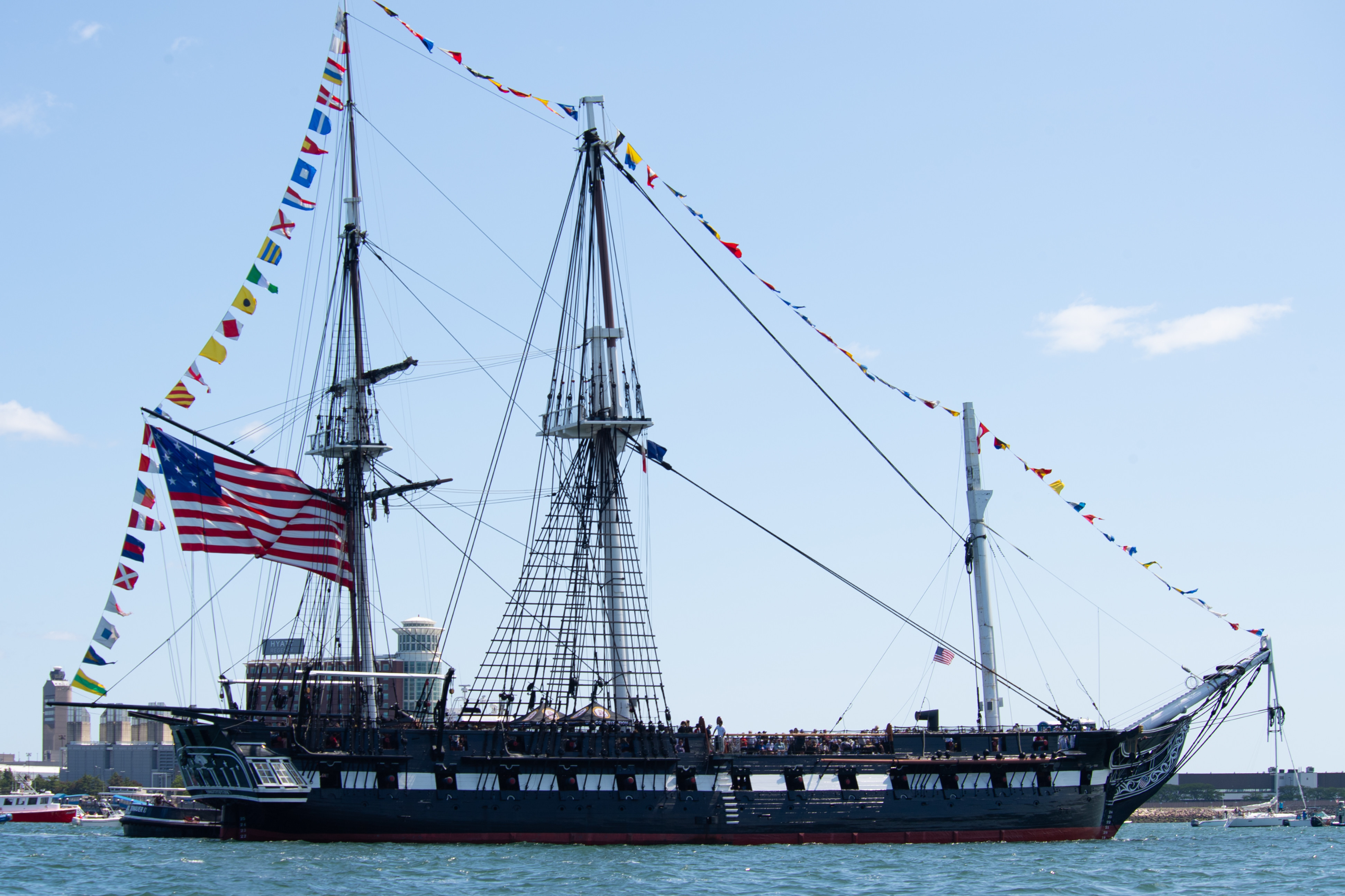 USS Constitution underway in Boston Harbor on 4 July 2025.