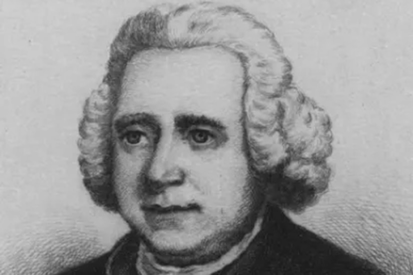 A black and white illustration of a man in colonial attire.
