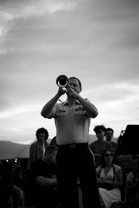 U.S. Air Force Staff Sgt. Stephen Spink, United States Air Forces in Europe and Air Forces Africa, Five Star Brass Band member, plays a solo during the bands final concert for Freedom 250 in Budapest, July 4, 2026.
