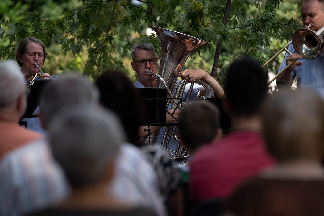 The United States Air Forces in Europe and Air Forces Africa, Five Star Brass Band plays music for a local crowd, as part of an event commemorating America’s 250th birthday anniversary in Debrecen, Hungary, July 3, 2026.
