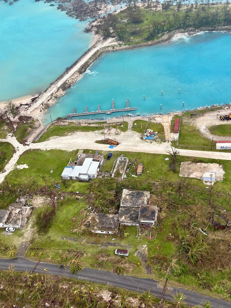 U.S. Coast Guard crews conduct damage assessments in Guam and the Commonwealth of the Northern Mariana Islands on July 7, 2026, to assess conditions and infrastructure. U.S. Coast Guard crews continue to assess aids to navigation, waterways, and channel conditions across the Marianas following Super Typhoon Bavi, working toward reopening ports to daylight operations as soon as it is safe to do so. (U.S. Coast Guard photo)
