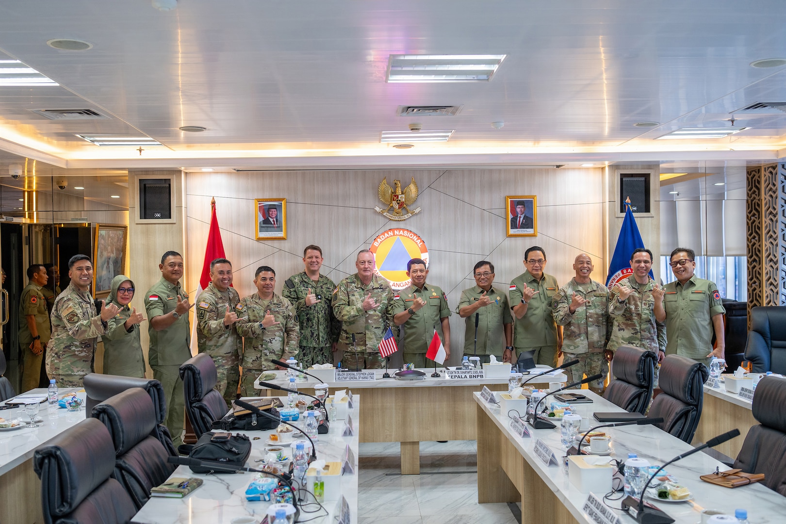 Lt. Gen. TNI Dr. Suharyanto, head of Indonesia's National Disaster Management Agency (BNPB), delivers a disaster management briefing to representatives from U.S. Indo-Pacific Command, the Hawaiʻi National Guard and Indonesian government agencies at BNPB headquarters in Jakarta, Indonesia, June 11, 2026.