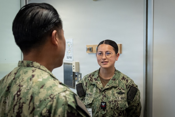Navy Hospital Corpsman 2nd Class (Fleet Marine Force) Lea Graciano, right, briefs Navy Force Master Chief PatrickPaul “PaP” C. Mangaran, command senior enlisted leader for the Defense Health Agency on Laboratory operations aboard Naval Health Clinic Cherry Point on Friday, June 26, 2026. Mangaran toured NHCCP for an update on latest development to facilities for patients and staff.  NHCCP serves as the keystone of medical readiness for units assigned to Marine Corps Air Station Cherry Point.