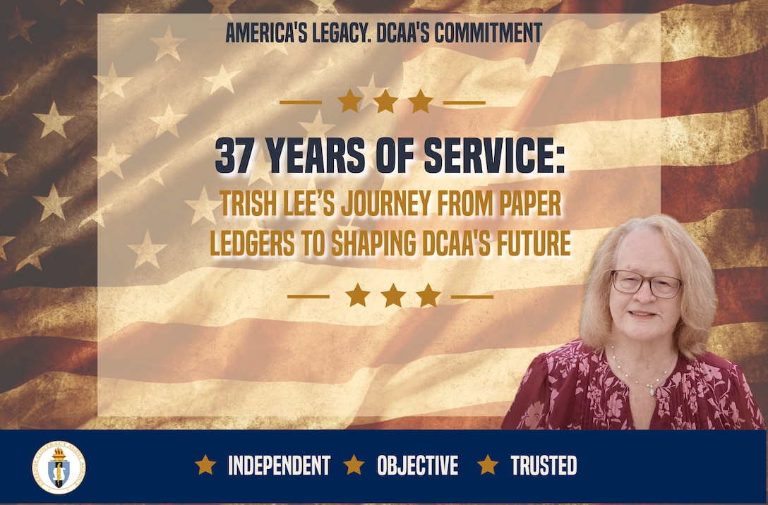 Graphic of the story title with a photo of Trish Lee on a distressed American Flag background.