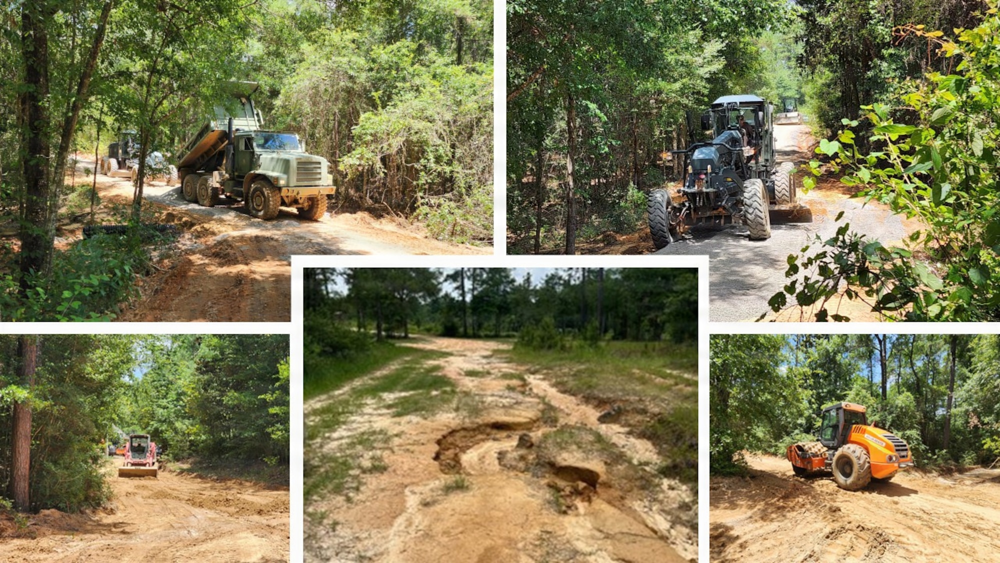 Photo collage of working trucks