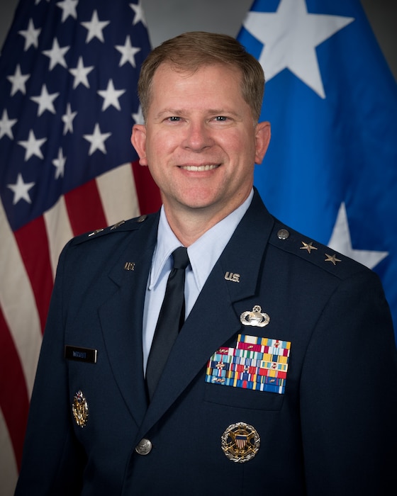 Final official portrait of U. S. Air Force Maj. Gen. Parker Wright, outgoing commander of Air University's Curtis E. LeMay Center for Doctrine Development and Education taken at Maxwell Air Force Base, Alabama, July 6, 2026 (US Air Force photo by Trey Ward)