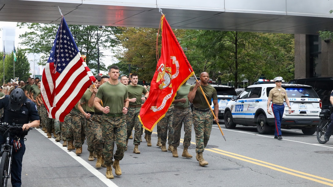 Marines and Sailors with Special Purpose Marine Air-Ground Task Force Sail 250 and 1st Marine Corps District lead the Freedom 250 Run with various partners and allies in Manhattan, New York, July 7, 2026. For 250 years, the U.S Navy and Marine Corps stood the watch – constant, unabated in mission, faithfully preventing crisis and resolute in defending America’s independence. INR 250 honors the Navy, Marine Corps, and Coast Guard’s enduring role on, under, and above the seas. (U.S. Marine Corps photo by Sgt. Marcel Gorka)