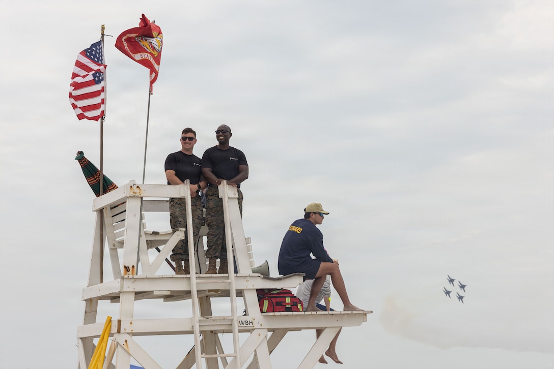 U.S. Marines with Recruiting Station New York, pose for a photo during the Jones Beach Airshow, Wantagh, New York, July 5, 2026. For 250 years, the U.S. Navy and Marine Corps stood watch – constant, unabated in mission, faithfully preventing crisis and resolute in defending America’s independence. International Naval Review 250 honors the Navy, Marine Corps, and Coast Guard’s enduring role on, under, and above the seas. (U.S. Marine Corps photo by Staff Sgt. Matthew Romonoyske-Bean)
