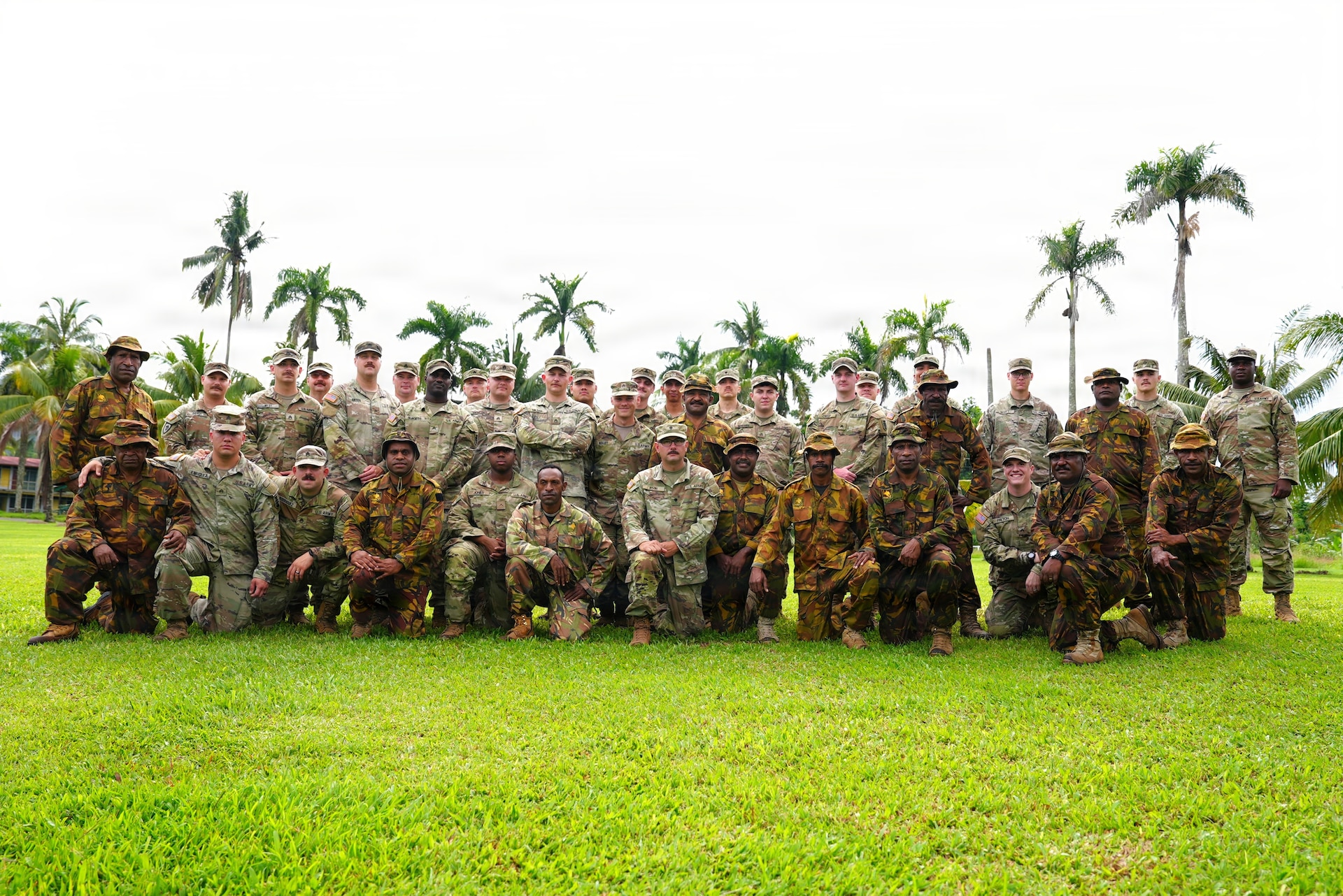 U.S. Army Soldiers from the 844th Engineer Battalion and Papua New Guinea Defense Forces pose for a group photo during Exercise Tamiok Strike 26 at Igam Barracks, Lae, Papua New Guinea, July 7, 2026.