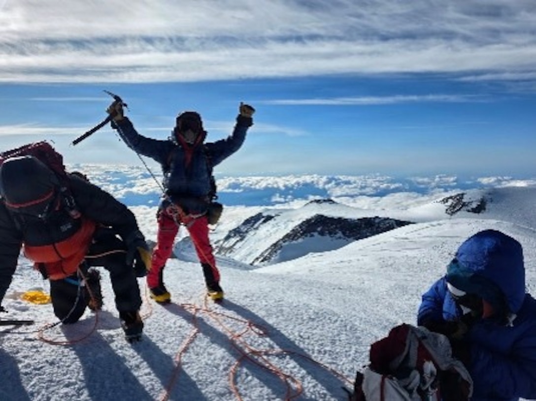 U.S. Army instructors with the Northern Warfare Training Center, 11th Airborne Division, ascend high-altitude fixed lines toward the 17,000-foot camp on Mt. McKinley, Alaska, June 4, 2026.