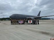 U.S. Air Force Airmen assigned to the 730th Air Mobility Squadron, Yokota Air Base, pose for a photo with members of the Japan Self-Defense Force in Fukuoka, Japan, June 24, 2026, in support of VALIANT SHIELD 2026.