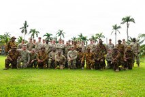 U.S. Army Soldiers from the 844th Engineer Battalion and Papua New Guinea Defense Forces pose for a group photo during Exercise Tamiok Strike 26 at Igam Barracks, Lae, Papua New Guinea, July 7, 2026.