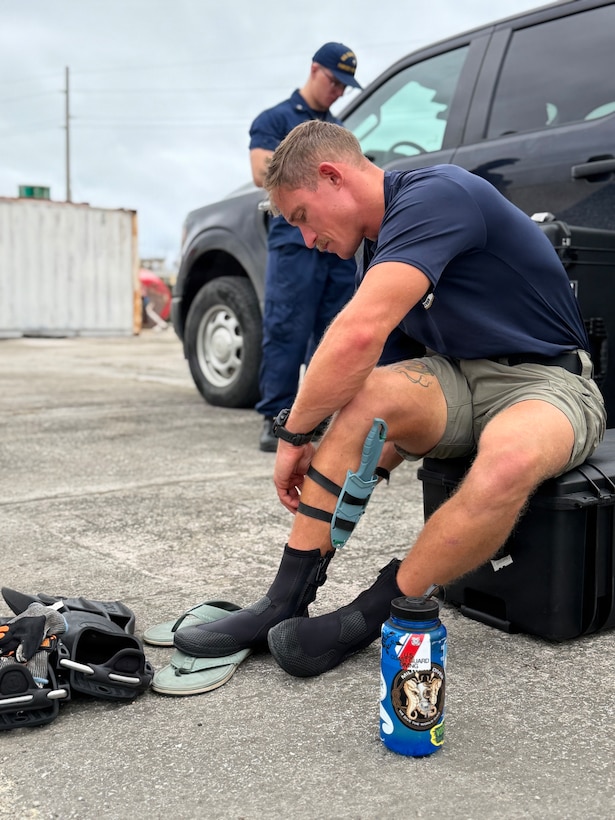 On July 8, 2026, U.S. Coast Guard crews continue to assess and work to rectify aids to navigation, waterways, and channel conditions across the Marianas following Super Typhoon Bavi, working toward reopening ports to commercial operations as soon as it is safe to do so. (U.S. Coast Guard photo)