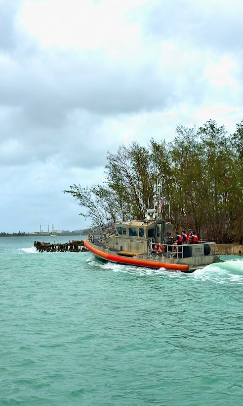 On July 8, 2026, U.S. Coast Guard crews continue to assess and work to rectify aids to navigation, waterways, and channel conditions across the Marianas following Super Typhoon Bavi, working toward reopening ports to commercial operations as soon as it is safe to do so. (U.S. Coast Guard photo)