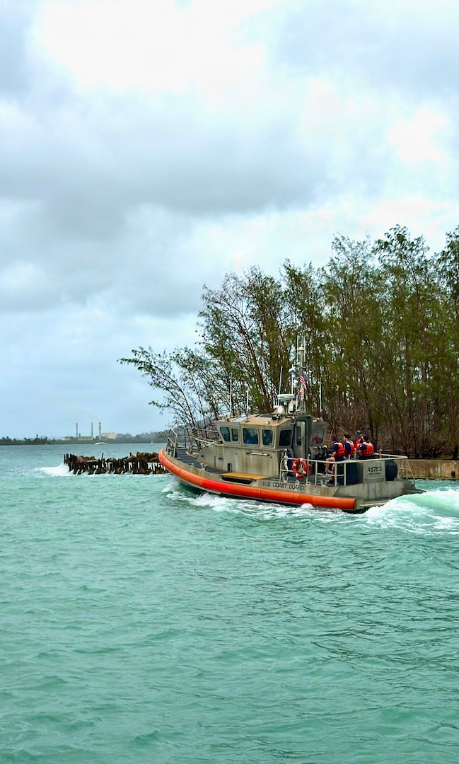 On July 8, 2026, U.S. Coast Guard crews continue to assess and work to rectify aids to navigation, waterways, and channel conditions across the Marianas following Super Typhoon Bavi, working toward reopening ports to commercial operations as soon as it is safe to do so. (U.S. Coast Guard photo)