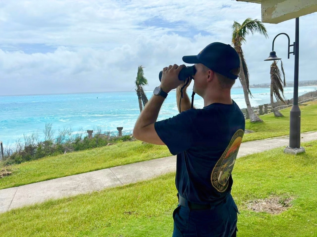 On July 8, 2026, U.S. Coast Guard crews continue to assess and work to rectify aids to navigation, waterways, and channel conditions across the Marianas following Super Typhoon Bavi, working toward reopening ports to commercial operations as soon as it is safe to do so. (U.S. Coast Guard photo)