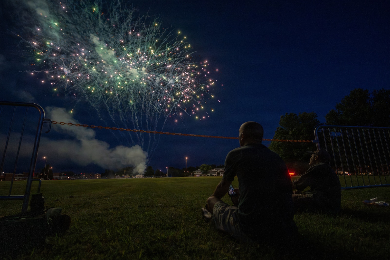 Attendees of Marine Corps Base Quantico’s Fourth of July celebration observe the fireworks display at Lejeune Field on MCB Quantico, Virginia, July 2, 2026. The event featured multiple performances and outdoor activities for families, friends and service members to celebrate the nation’s 250th birthday. (U.S. Marine Corps photo by Cpl. Joshua Munsen)