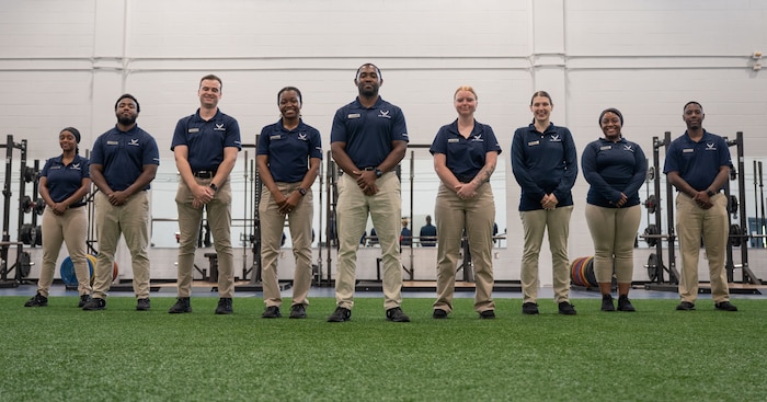U.S. Airmen pose together for a portrait.