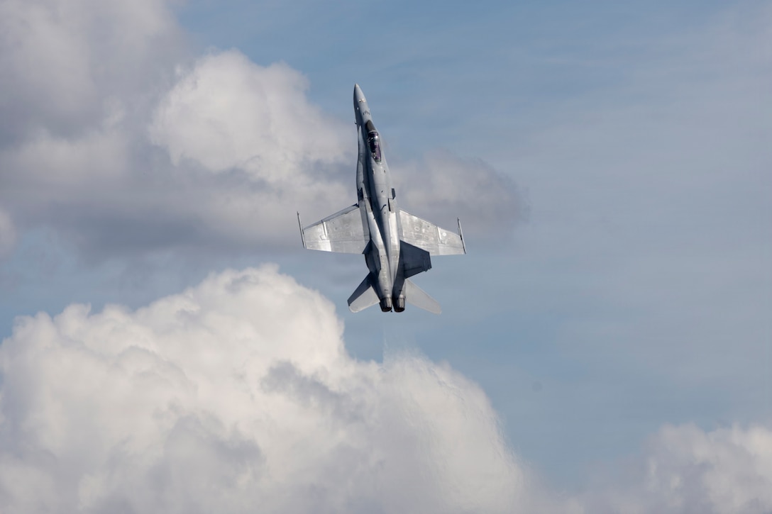 A Finnish air force F/A-18 Hornet flies near Rovaniemi Air Base during exercise Ramstein Flag 2026 at Rovaniemi Air Base, Finland, June 5, 2026. RAFL26 is NATO’s premier multi-domain tactical exercise involving 19 nations and over 15 operational locations. The exercise provides realistic combat scenarios in complex environments and is designed to enhance the Alliance’s deterrence and collective defense.  (U.S. Marine Corps photo by Lance Cpl. Perri Wood)