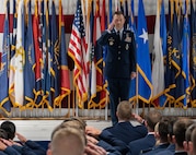 U.S. Air Force Col. George Chapman, incoming 91st Missile Wing (91st MW) commander, renders a salute to a formation of 91st MW Airmen during a change of command ceremony at Minot Air Force Base, North Dakota, July 8, 2026. Chapman was the deputy commander of the 91st MW previously and reflected on the steadfast and lethal force that the 91st MW represents. (U.S. Air Force photo by Airman Benjamin Selchow)