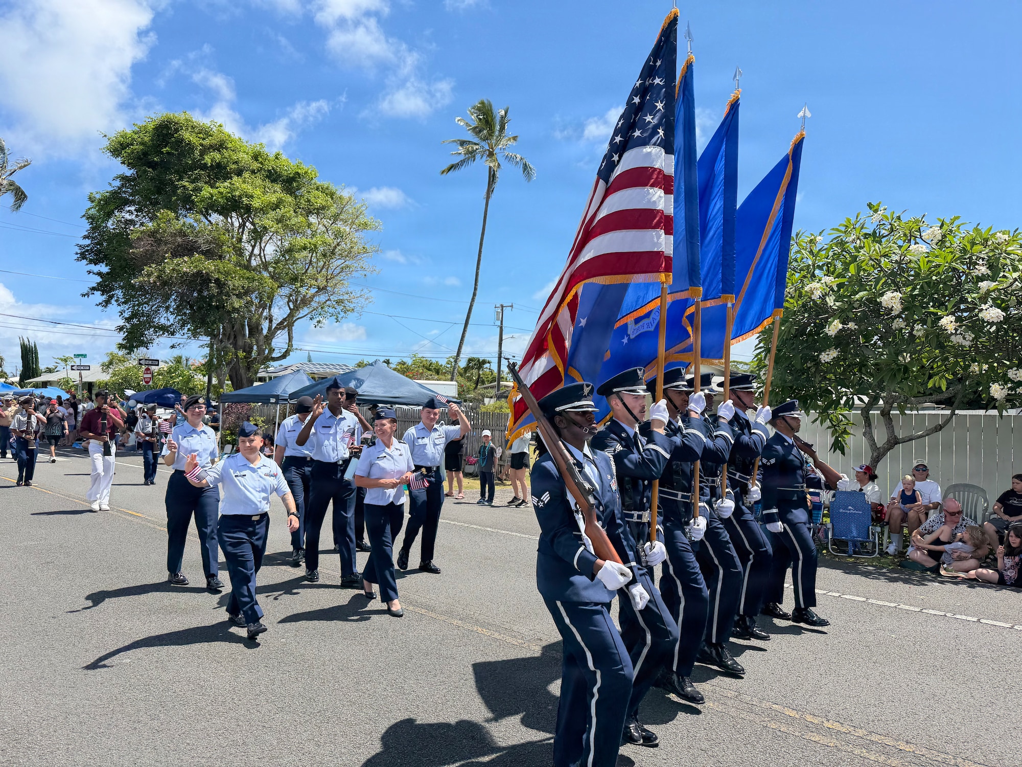 U.S. Air Force Airmen from Pacific Air Forces march during an Independence Day parade in honor of Freedom 250 in Kailua, Hawaii, July 4, 2026.