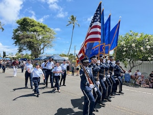 U.S. Air Force Airmen from Pacific Air Forces march during an Independence Day parade in honor of Freedom 250 in Kailua, Hawaii, July 4, 2026.