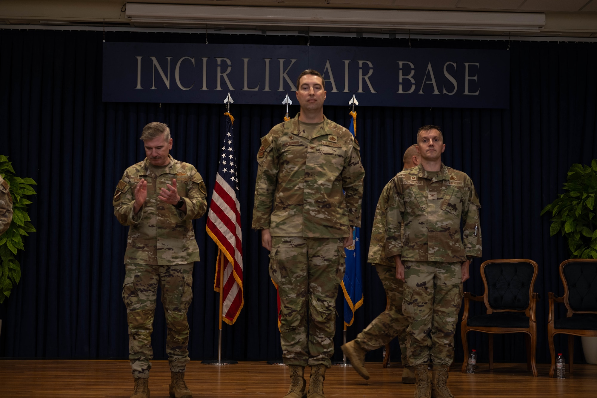 U.S. Air Force Col. Albert Esposito, 39th Air Base Wing commander, Col. Matthew McGinnis, 39th Weapons System Security Group incoming commander, and Col. John Szczepanski, 39th WSSG outgoing commander.