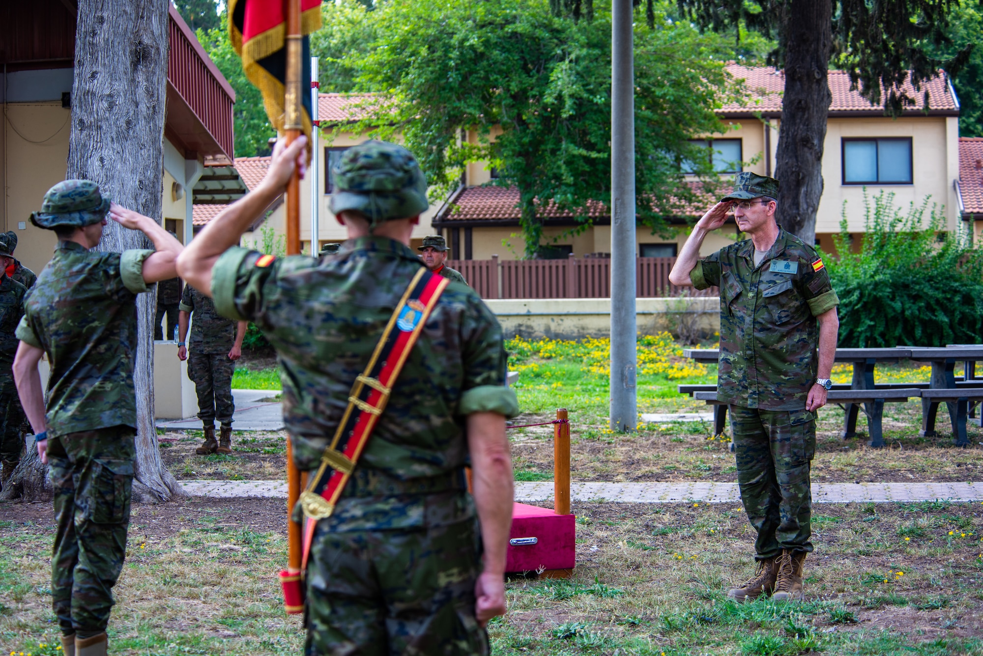 Spanish Vice Admiral Enrique Nuñezde Prado Aparicio, Chief of Staff of the Spanish Joint Operations Command, renders a salute