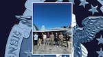 Photos of members of the Defense Logistics Agency Weapons Support at Jacksonville team standing in front of a FA/18 Super Hornet