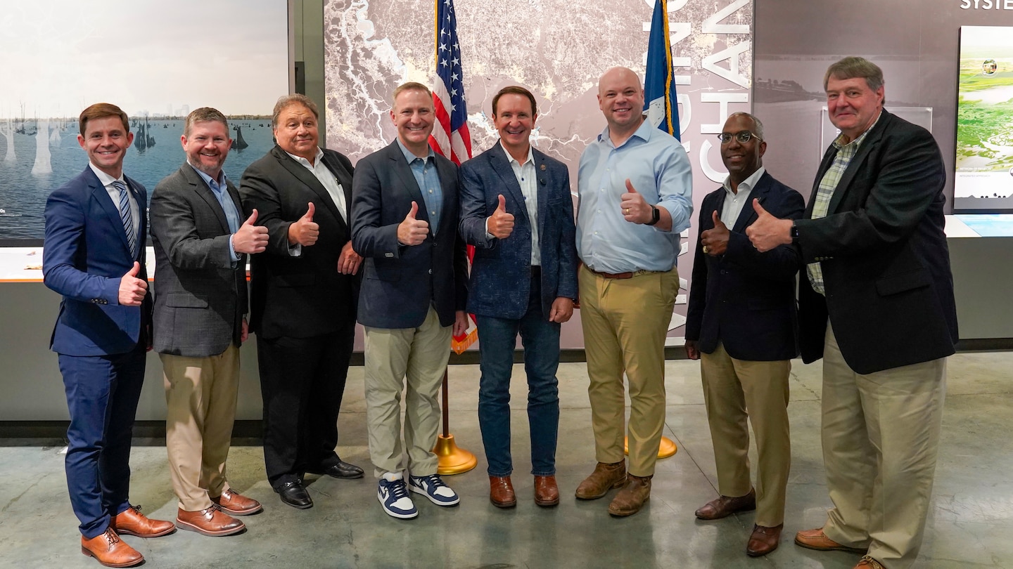 Leaders from the U.S. Army Corps of Engineers, the State of Louisiana, and partner agencies join together following the Summit at Sea Level to advance coastal resilience and infrastructure modernization. Image provided courtesy CPRA. (U.S. Army Corps of Engineers Courtesy Photo)