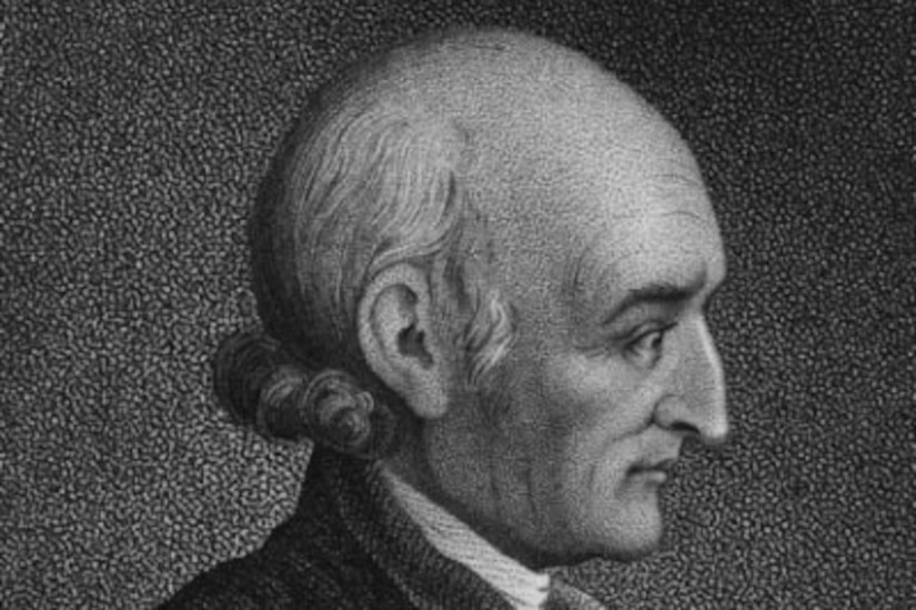 A black-and-white illustration of a man in colonial attire.